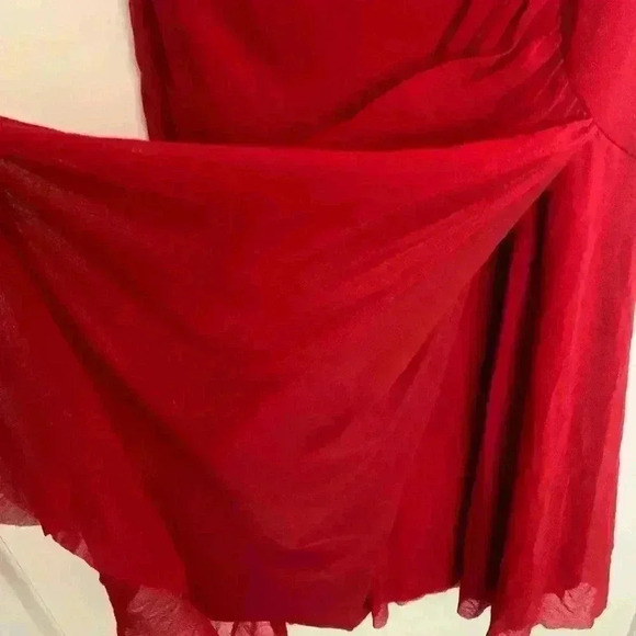 Fuzzi, Red Layered Mesh Gathered Side Sheath Dress Womens Size XL - Picture 6 of 9